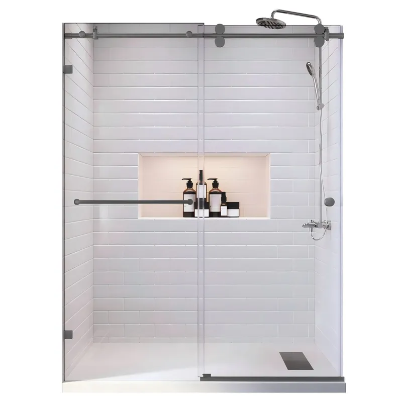 Двері у нішу розсувні KOER SR SD06-140x220-TR-07 прозоре скло EASY CLEAN 8мм графіт (KR5369)