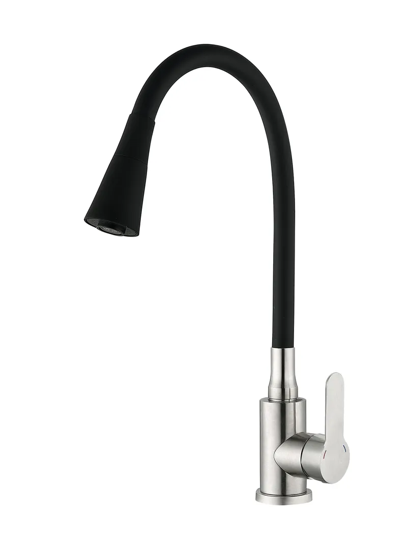 Змішувач для кухні MIXXUS DAX-011-T REFL.BLACK з гнучким виливом з нерж. сталі SUS304 (Колір нерж+вилив чорний) (MI6559)